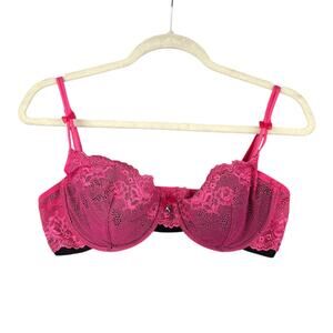 Cassandra Intimates Pink Black Underwire Adjustable Straps Lace Bra Size 36C